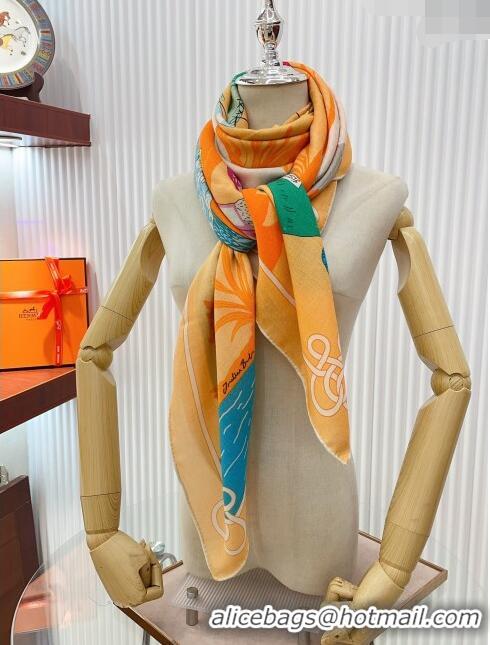 Promotional Hermes Cashmere & Silk Sqaure Shawl Scarf 140cm H111803 Orange 2023