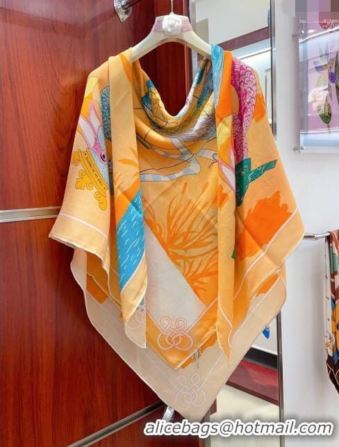 Promotional Hermes Cashmere & Silk Sqaure Shawl Scarf 140cm H111803 Orange 2023