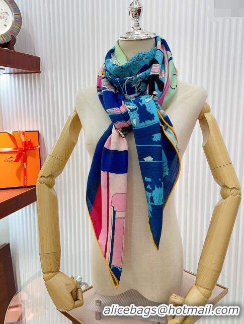 Good Quality Hermes Cashmere & Silk Sqaure Shawl Scarf 140cm H111804 Blue 2023