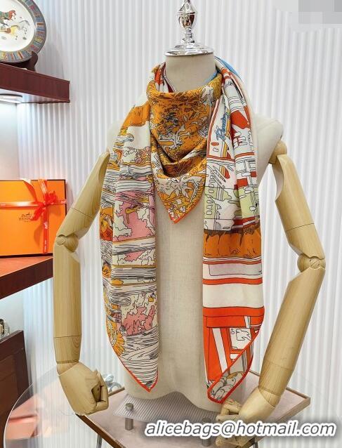 Top Quality Hermes Cashmere & Silk Sqaure Shawl Scarf 140cm H111805 Orange 2023