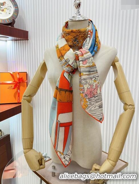 Top Quality Hermes Cashmere & Silk Sqaure Shawl Scarf 140cm H111805 Orange 2023