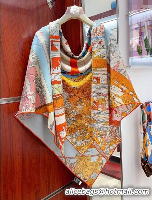 Top Quality Hermes Cashmere & Silk Sqaure Shawl Scarf 140cm H111805 Orange 2023