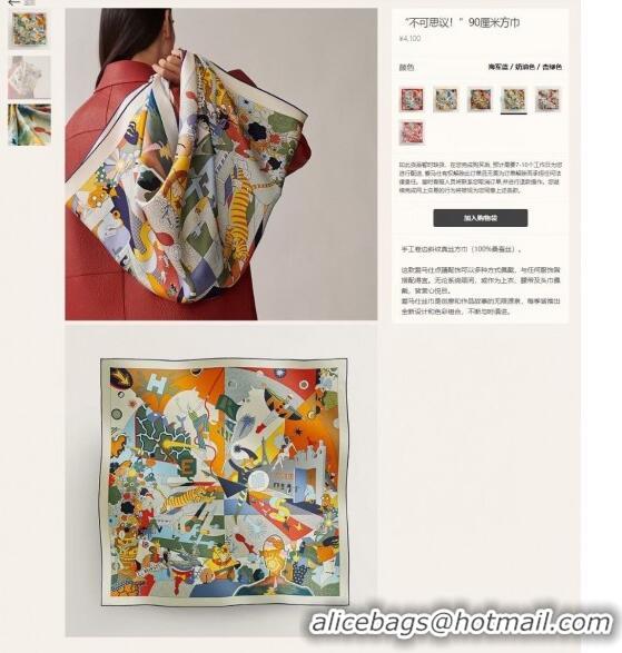 Famous Brand Hermes Silk Sqaure Scarf 90x90cm H111808 Grey 2023