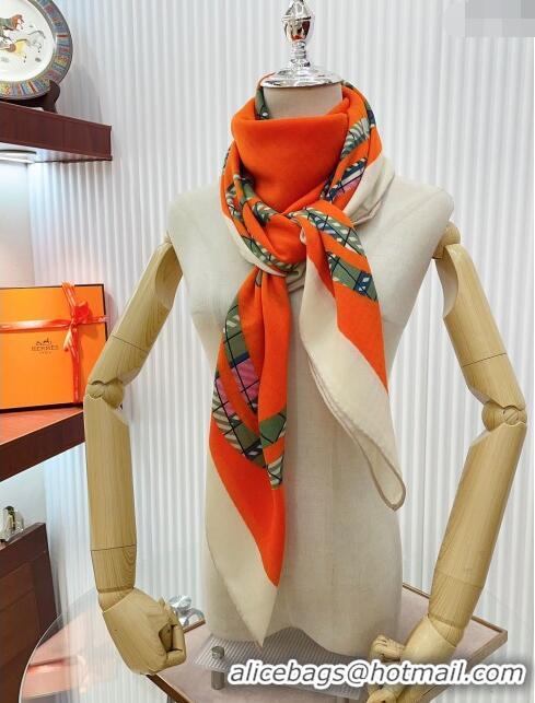 Low Cost Hermes Cashmere & Silk Sqaure Shawl Scarf 140cm H111811 Orange/Green 2023