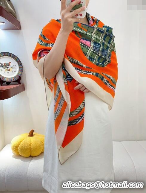 Low Cost Hermes Cashmere & Silk Sqaure Shawl Scarf 140cm H111811 Orange/Green 2023