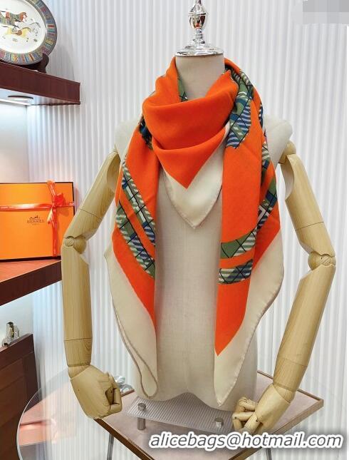 Low Cost Hermes Cashmere & Silk Sqaure Shawl Scarf 140cm H111811 Orange/Green 2023