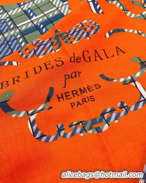 Low Cost Hermes Cashmere & Silk Sqaure Shawl Scarf 140cm H111811 Orange/Green 2023