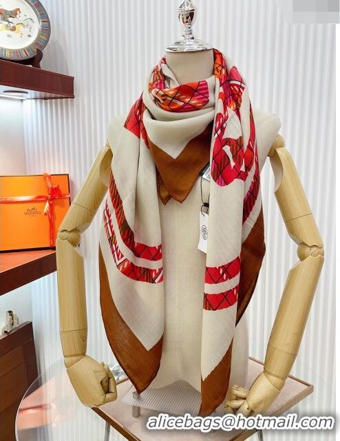 Good Taste Hermes Cashmere & Silk Sqaure Shawl Scarf 140cm H111813 Red 2023