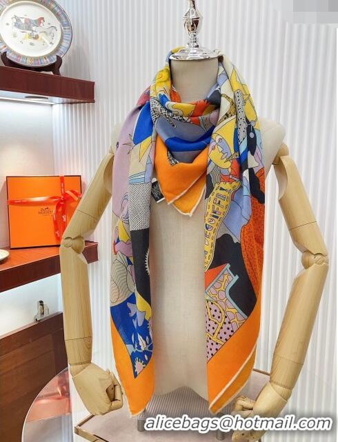 Shop Best Hermes Cashmere & Silk Sqaure Shawl Scarf 140cm H111814 Orange 2023