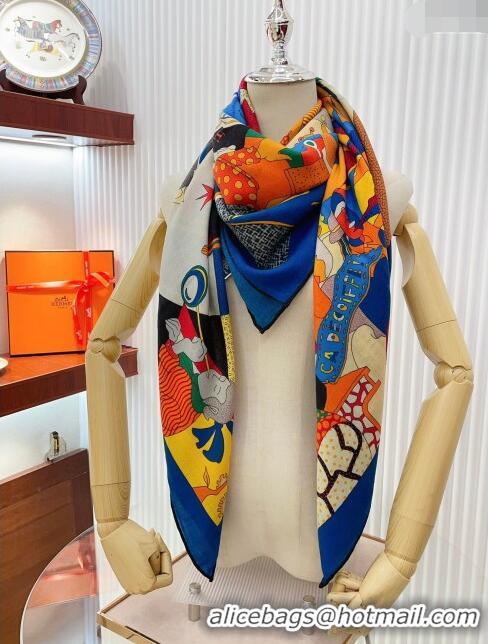 Grade Promotional Hermes Cashmere & Silk Sqaure Shawl Scarf 140cm H111816 Blue 2023