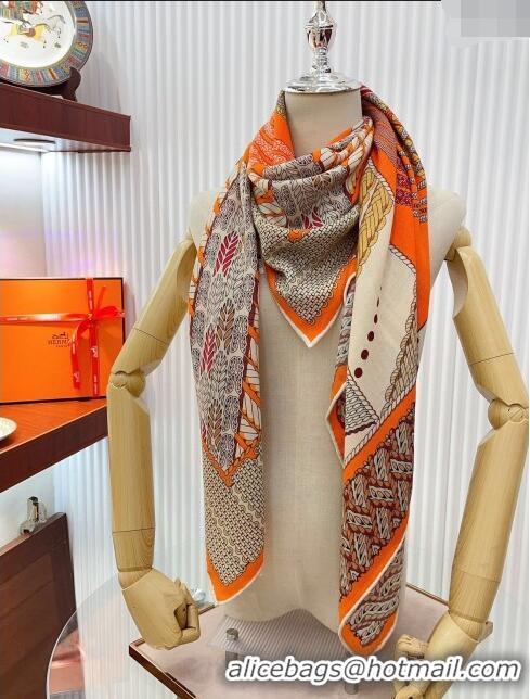 Best Product Hermes Cashmere & Silk Sqaure Shawl Scarf 140cm H111818 Orange 2023