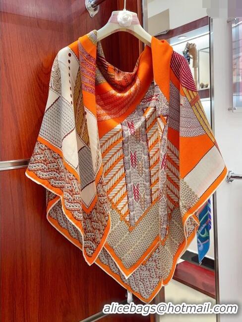 Best Product Hermes Cashmere & Silk Sqaure Shawl Scarf 140cm H111818 Orange 2023