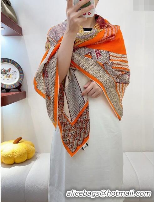 Best Product Hermes Cashmere & Silk Sqaure Shawl Scarf 140cm H111818 Orange 2023