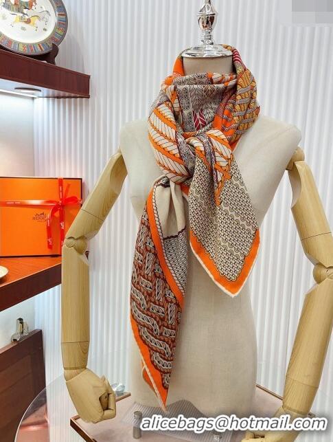 Best Product Hermes Cashmere & Silk Sqaure Shawl Scarf 140cm H111818 Orange 2023