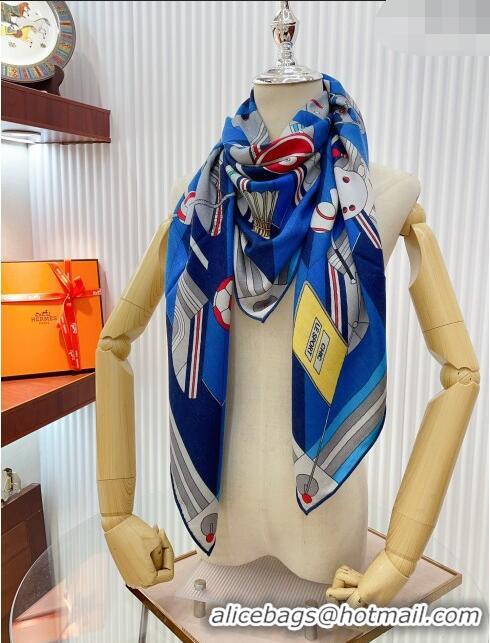 Good Taste Hermes Cashmere & Silk Sqaure Shawl Scarf 140cm H111821 Blue 2023