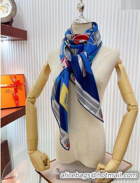 Good Taste Hermes Cashmere & Silk Sqaure Shawl Scarf 140cm H111821 Blue 2023