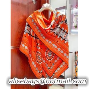 Low Cost Hermes Cashmere & Silk All Aboard！Sqaure Shawl Scarf 140cm H111820 Orange 2023