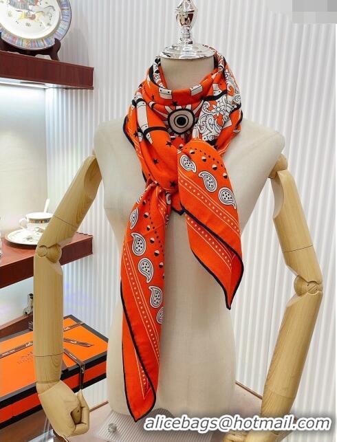 Low Cost Hermes Cashmere & Silk All Aboard！Sqaure Shawl Scarf 140cm H111820 Orange 2023