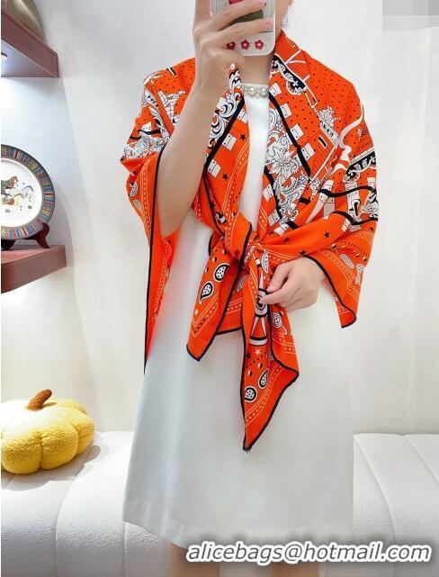 Low Cost Hermes Cashmere & Silk All Aboard！Sqaure Shawl Scarf 140cm H111820 Orange 2023