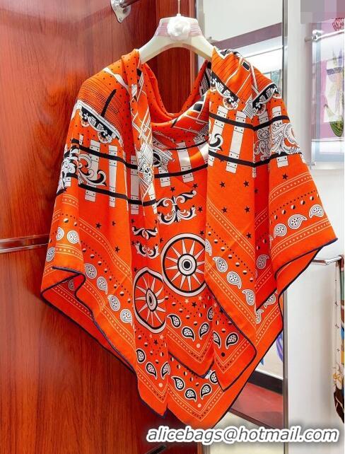 Low Cost Hermes Cashmere & Silk All Aboard！Sqaure Shawl Scarf 140cm H111820 Orange 2023