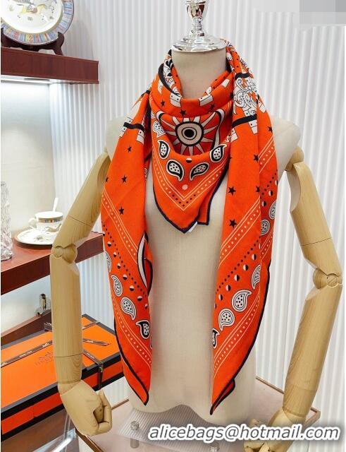 Low Cost Hermes Cashmere & Silk All Aboard！Sqaure Shawl Scarf 140cm H111820 Orange 2023