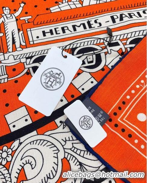 Low Cost Hermes Cashmere & Silk All Aboard！Sqaure Shawl Scarf 140cm H111820 Orange 2023