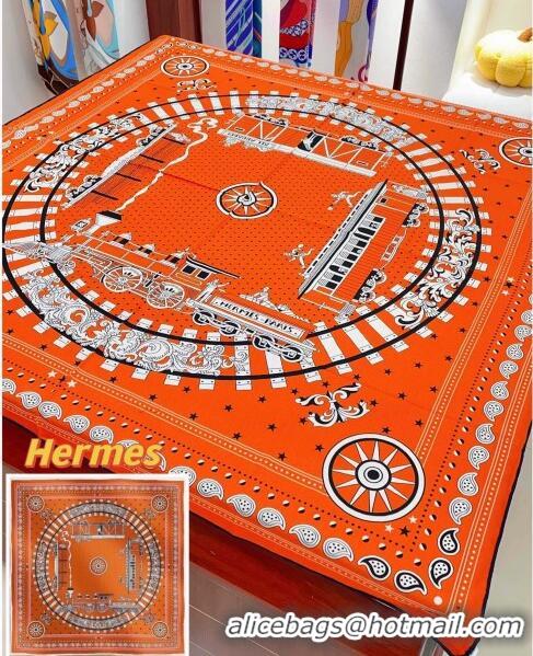 Low Cost Hermes Cashmere & Silk All Aboard！Sqaure Shawl Scarf 140cm H111820 Orange 2023