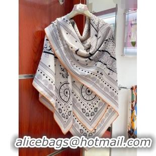 Hot Sell Cheap Hermes Cashmere & Silk All Aboard！Sqaure Shawl Scarf 140cm H111823 White 2023