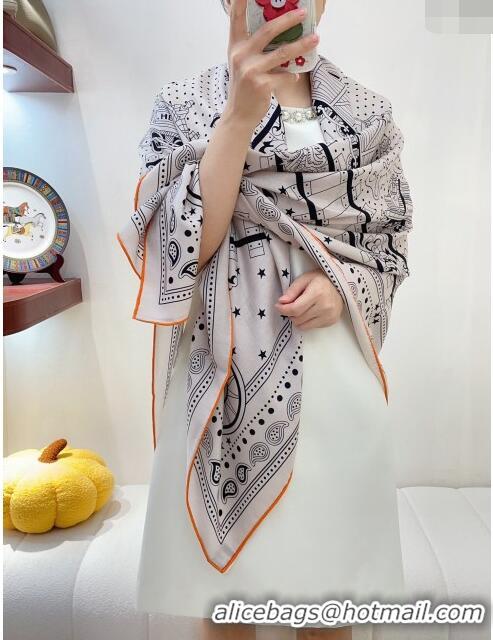 Hot Sell Cheap Hermes Cashmere & Silk All Aboard！Sqaure Shawl Scarf 140cm H111823 White 2023