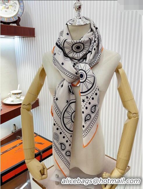 Hot Sell Cheap Hermes Cashmere & Silk All Aboard！Sqaure Shawl Scarf 140cm H111823 White 2023