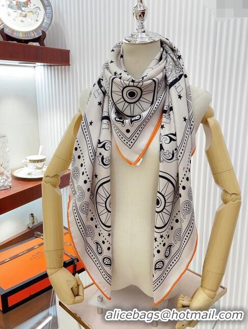 Hot Sell Cheap Hermes Cashmere & Silk All Aboard！Sqaure Shawl Scarf 140cm H111823 White 2023