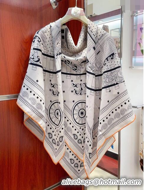 Hot Sell Cheap Hermes Cashmere & Silk All Aboard！Sqaure Shawl Scarf 140cm H111823 White 2023