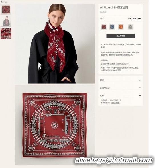 Best Product Hermes Cashmere & Silk All Aboard！Sqaure Shawl Scarf 140cm H111824 Red 2023