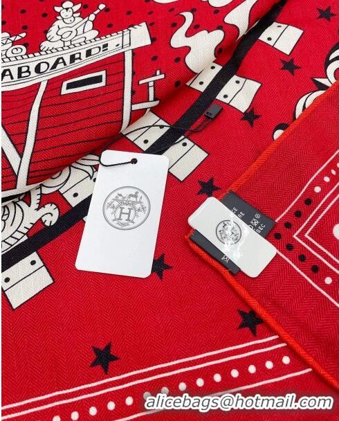 Best Product Hermes Cashmere & Silk All Aboard！Sqaure Shawl Scarf 140cm H111824 Red 2023