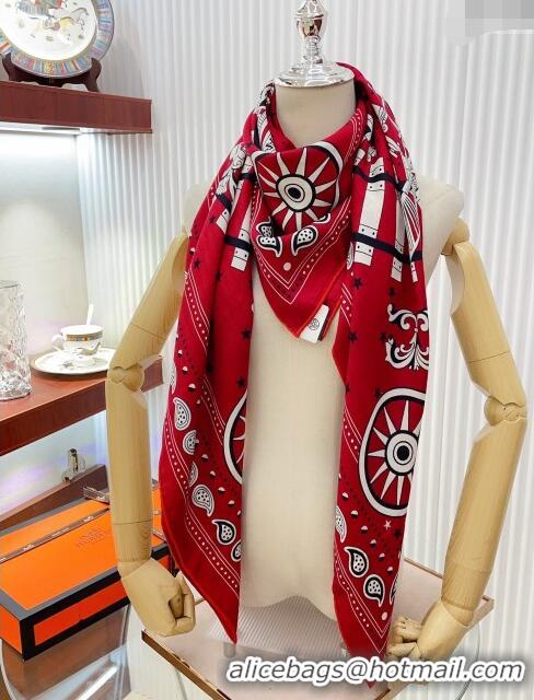 Best Product Hermes Cashmere & Silk All Aboard！Sqaure Shawl Scarf 140cm H111824 Red 2023