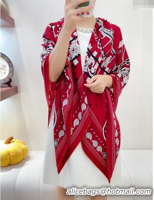 Best Product Hermes Cashmere & Silk All Aboard！Sqaure Shawl Scarf 140cm H111824 Red 2023