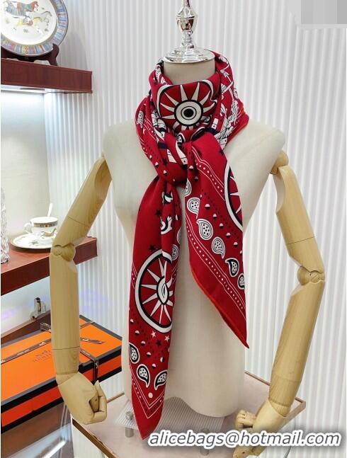 Best Product Hermes Cashmere & Silk All Aboard！Sqaure Shawl Scarf 140cm H111824 Red 2023