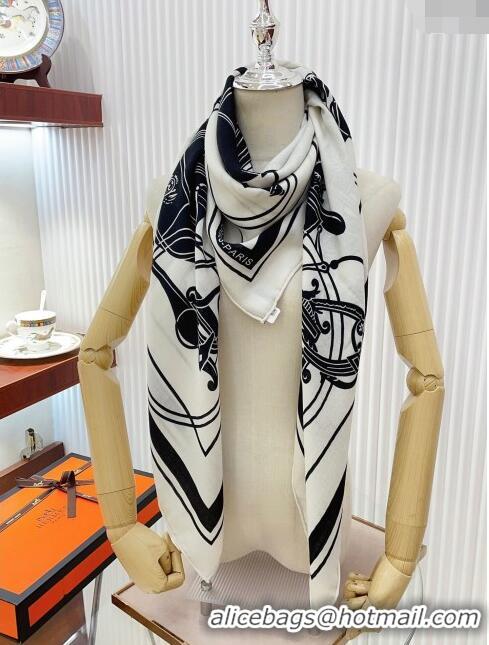 Famous Brand Hermes Cashmere & Silk Sqaure Shawl Scarf 140cm H111826 White 2023