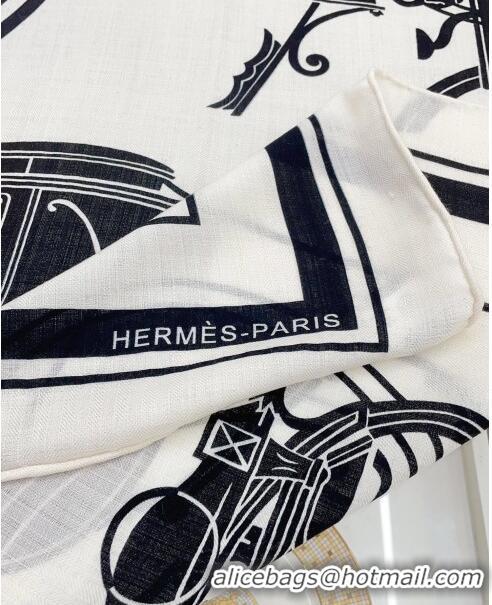 Famous Brand Hermes Cashmere & Silk Sqaure Shawl Scarf 140cm H111826 White 2023