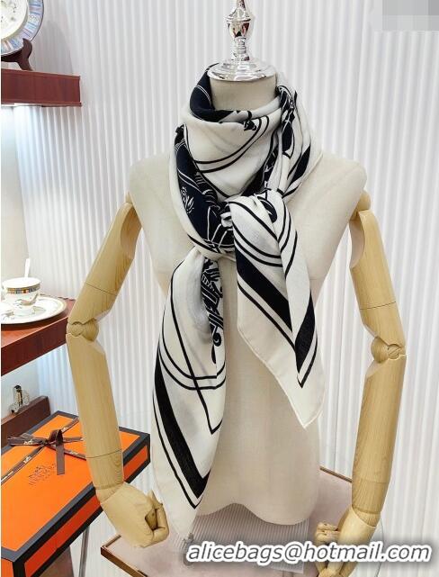 Famous Brand Hermes Cashmere & Silk Sqaure Shawl Scarf 140cm H111826 White 2023