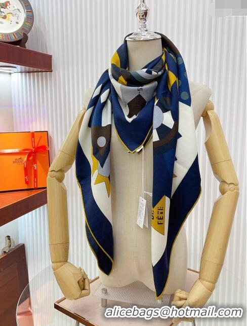 Trendy Design Hermes Cashmere & Silk Sqaure Shawl Scarf 140cm H111829 Blue/Black 2023