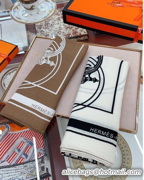 Pretty Style Hermes Cashmere & Silk Sqaure Shawl Scarf 140cm H111827 Brown 2023