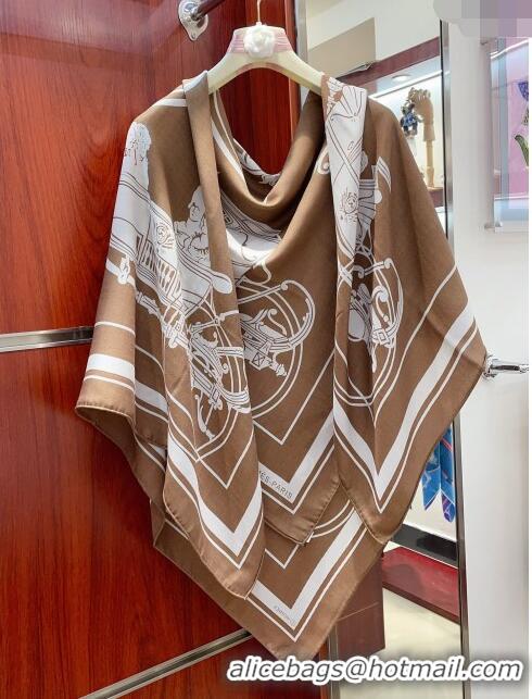 Pretty Style Hermes Cashmere & Silk Sqaure Shawl Scarf 140cm H111827 Brown 2023