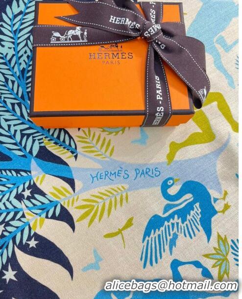 Fashion Hermes Cashmere & Silk Sqaure Shawl Scarf 140cm H112101 Blue 2023 Top