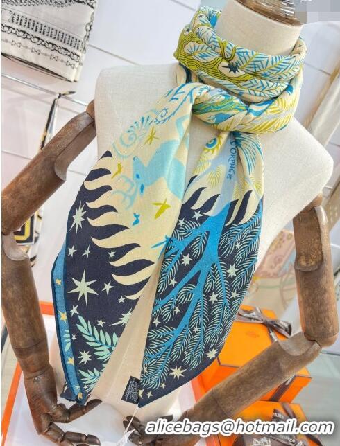 Fashion Hermes Cashmere & Silk Sqaure Shawl Scarf 140cm H112101 Blue 2023 Top