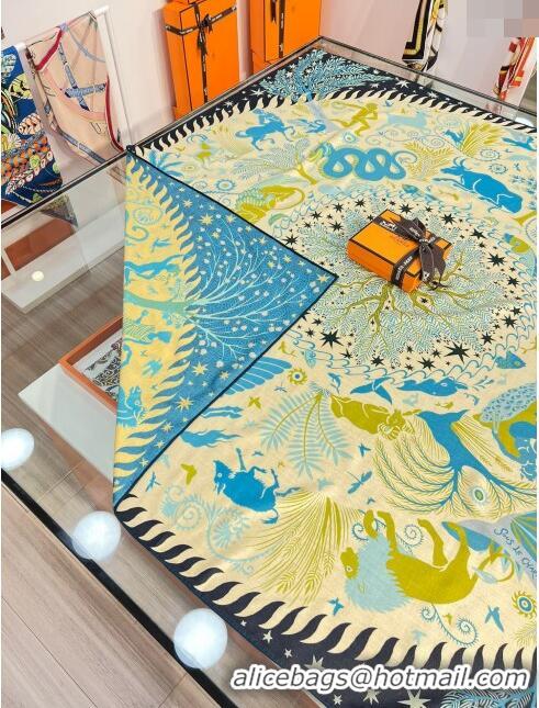 Fashion Hermes Cashmere & Silk Sqaure Shawl Scarf 140cm H112101 Blue 2023 Top