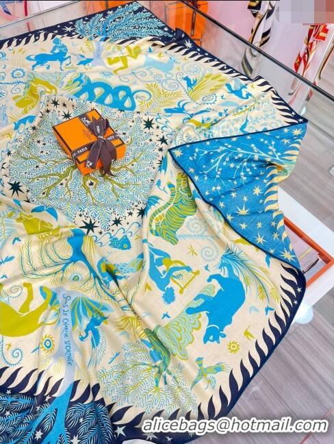 Fashion Hermes Cashmere & Silk Sqaure Shawl Scarf 140cm H112101 Blue 2023 Top