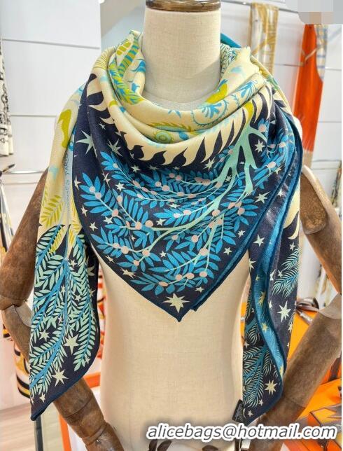 Fashion Hermes Cashmere & Silk Sqaure Shawl Scarf 140cm H112101 Blue 2023 Top