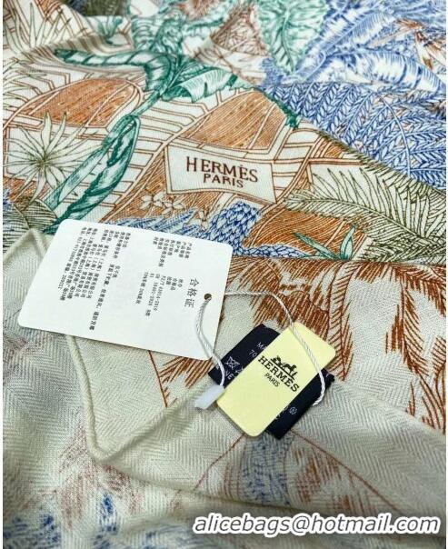 ​Grade Hermes Cashmere & Silk Sqaure Shawl Scarf 140cm H112108 Blue/Green 2023 Top