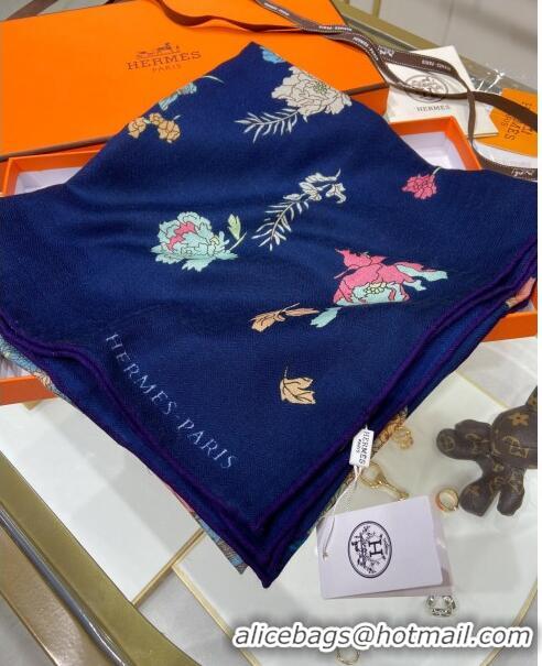 Good Looking Hermes Cashmere & Silk Sqaure Shawl Scarf 140cm H112112 Navy Blue 2023 Top